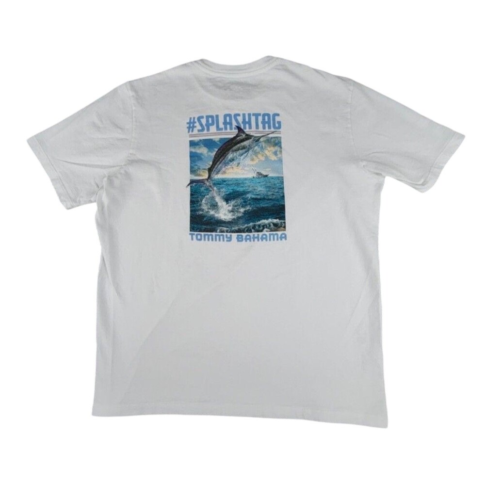 Tommy Bahama Shirt Mens Small White #SPLASHTAG Marlin Graphic Tee Relax Fishing